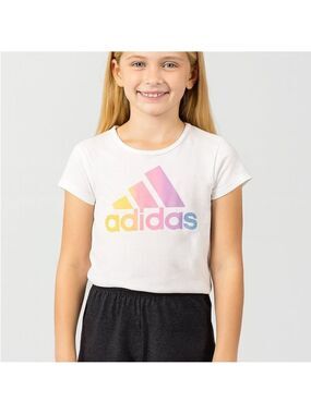 Adidas Girls Rainbow Logo Tee Shirt | White | Size M (10-12)